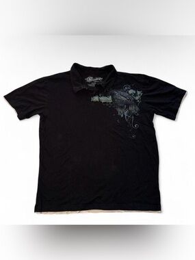 Y2K grunge Stranded black polo shirt with skull and wings design🪩